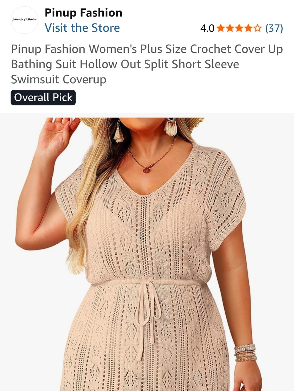 Crochet V-Neck Beach Cover-Up in Beige Size (34W)